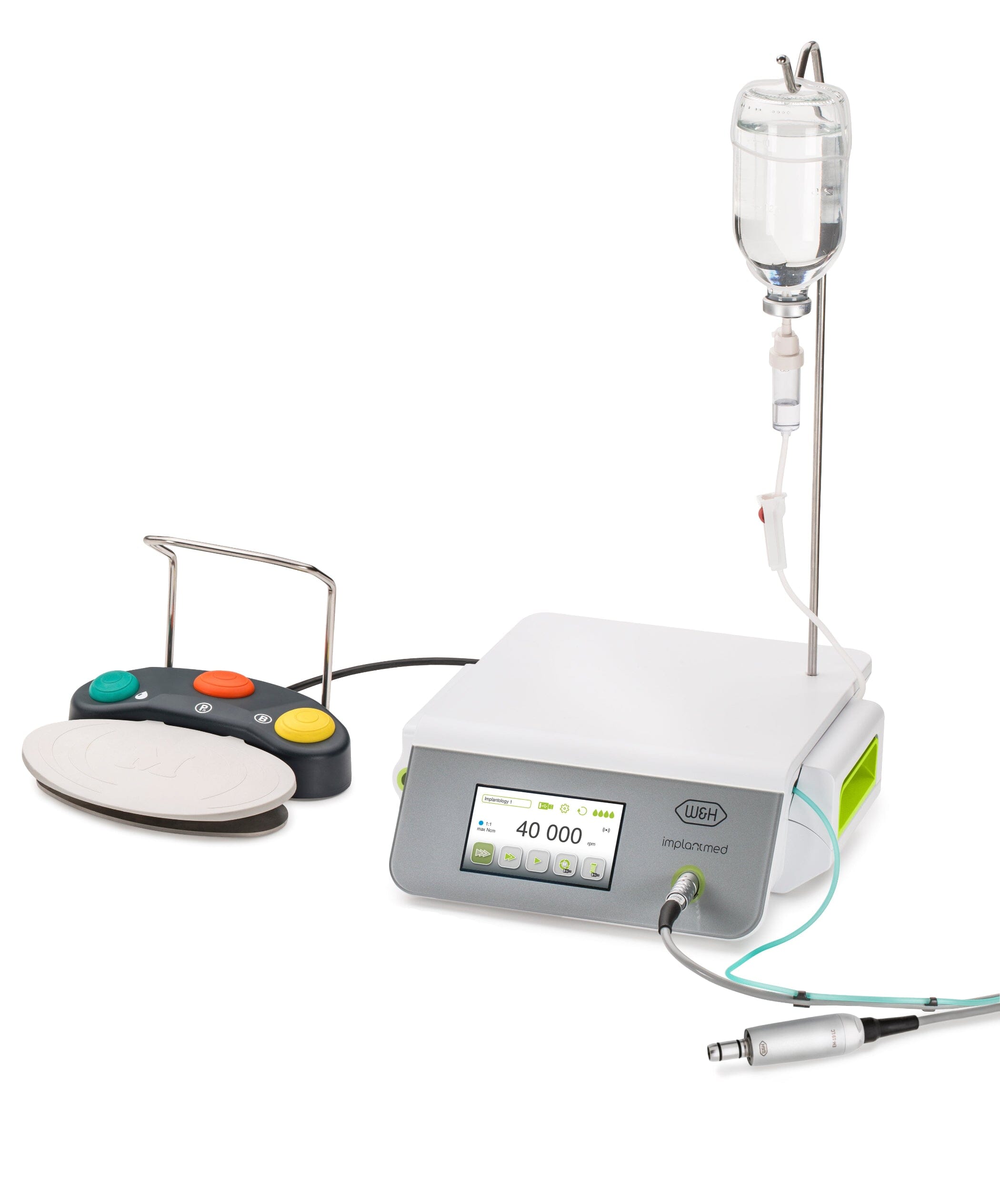 W&H Implantmed SI-1015 set 1 - wired footpedal, EM-19 motor cable and control unit.  