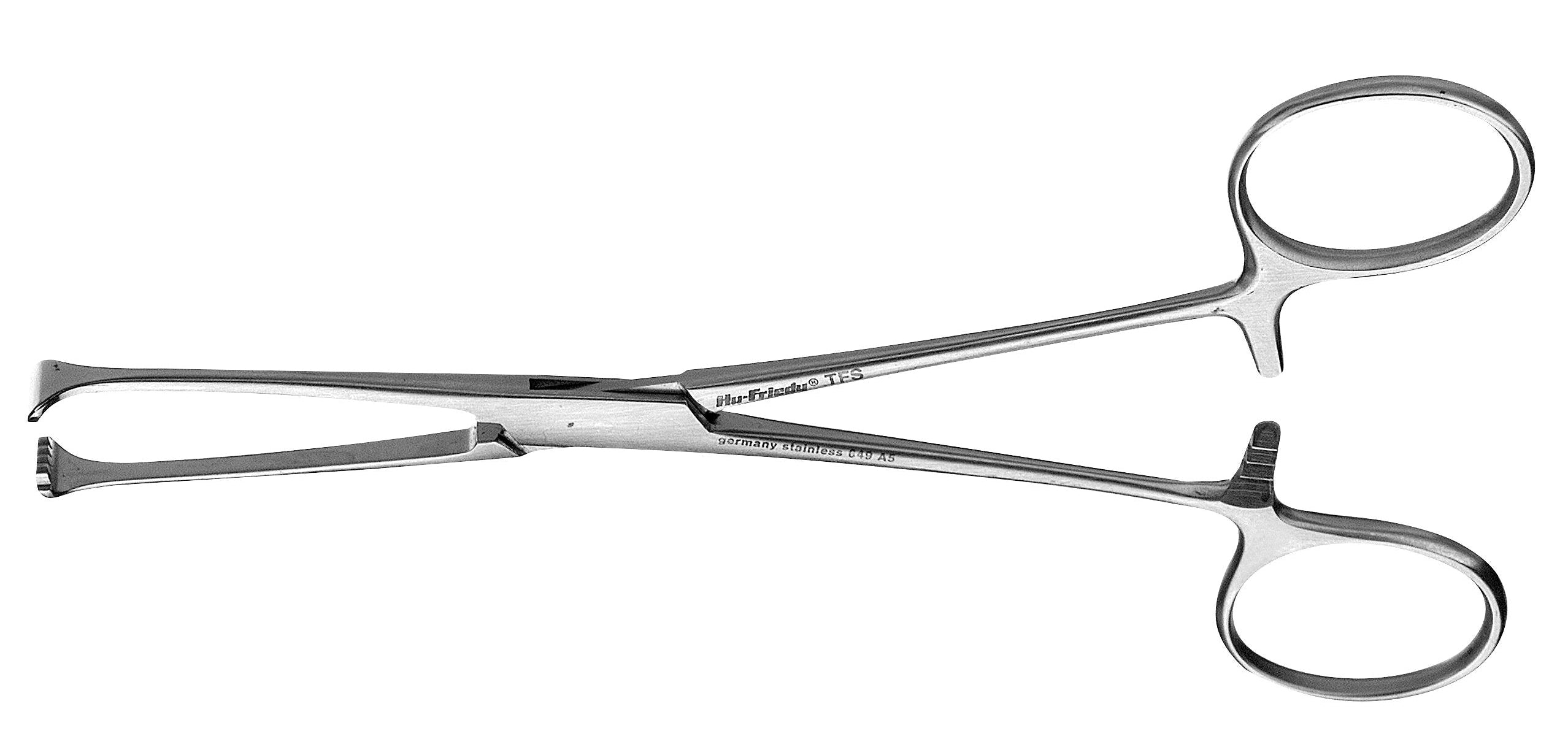 The Hu-Friedy Allison Tissue Forceps by Hu-Friedy are stainless steel surgical instruments with scissor-like handles and a clamp-like tip, commonly used to grip or hold tissue during medical procedures.