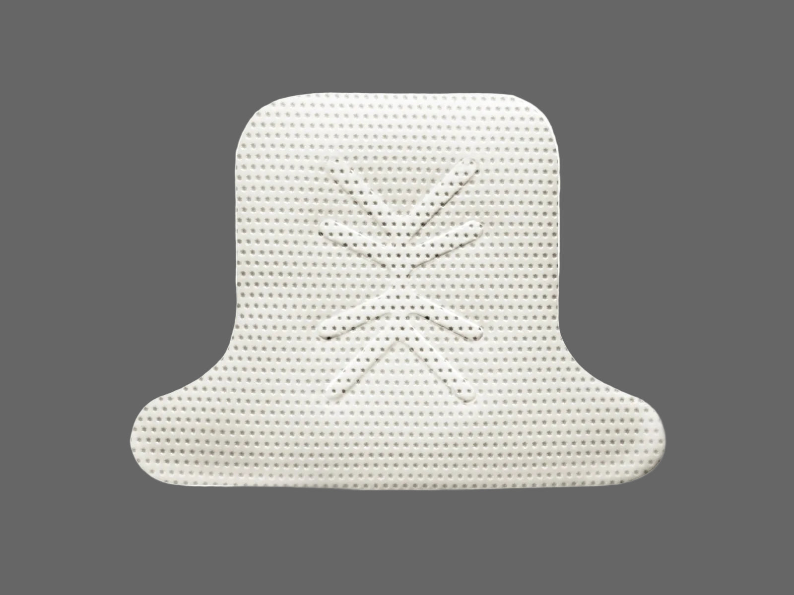A white back support cushion with small perforations and a raised, stitched center pattern, inspired by Osteogenics Cytoplast™ Ti-250 Titanium-Reinforced PTFE Membrane (250 μm), is displayed on a plain gray background.
