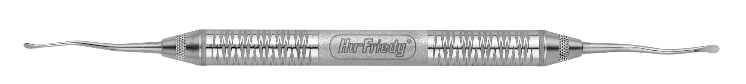 The Hu-Friedy 1 & 2 Tunneling Knives are metal dental instruments with textured grips and curved tips at both ends, designed by Hu-Friedy for periodontal procedures like soft-tissue grafting. "Hu-Friedy" is engraved on the handle.