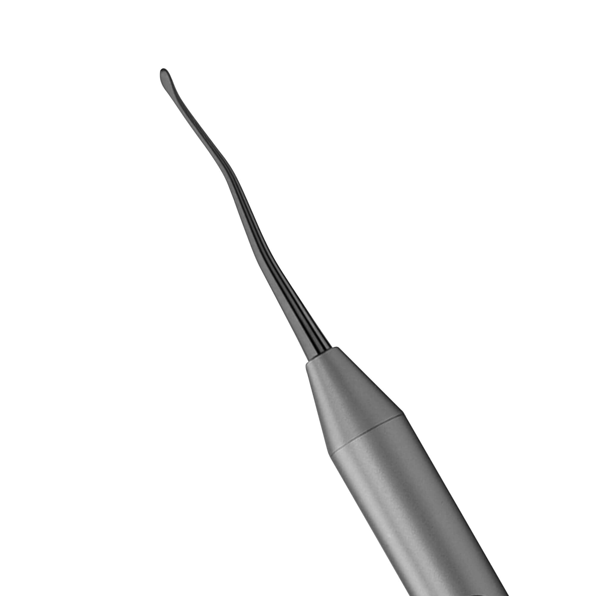A close-up of a Hu-Friedy 1 & 2 Tunneling Knife by Hu-Friedy, featuring a metallic body and thin, curved black tip, designed for periodontal and soft-tissue procedures, set against a plain white background.