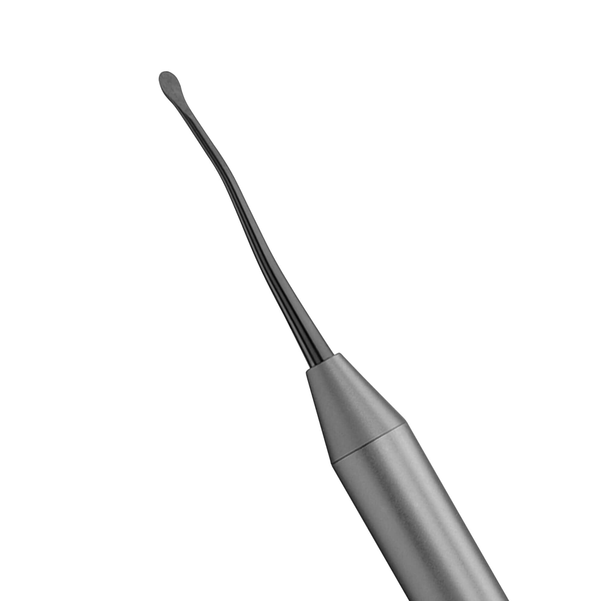 A close-up of the Hu-Friedy 1 & 2 Tunneling Knives, featuring a thin, angled metal neck and small, flat, rounded tip, used in soft-tissue grafting and periodontal procedures by Hu-Friedy, isolated on a white background.