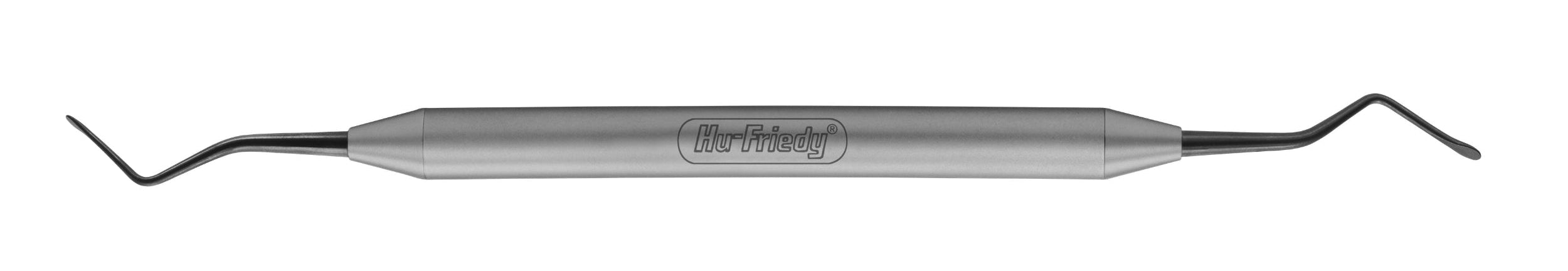 The Hu-Friedy 1 & 2 Tunneling Knives by Hu-Friedy are double-ended stainless steel dental tools with angled tips and a cylindrical handle, designed for periodontal procedures like soft-tissue grafting and tunneling techniques.