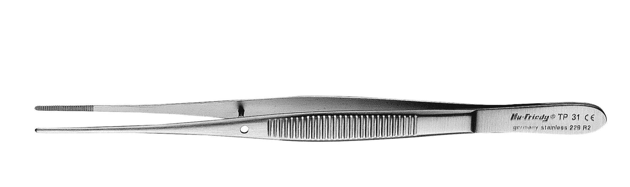 A pair of Hu-Friedy Semkin-Taylor Tissue Forceps made of stainless steel with a ridged grip, labeled "H. Frietag TP 31 Germany Stainless 929 RL," displayed on a white background.