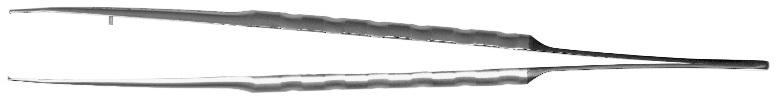 Close-up of Hu-Friedy Diamond Dusted Microsurgical Tissue Pliers featuring textured grips for precision handling, shown against a white background.