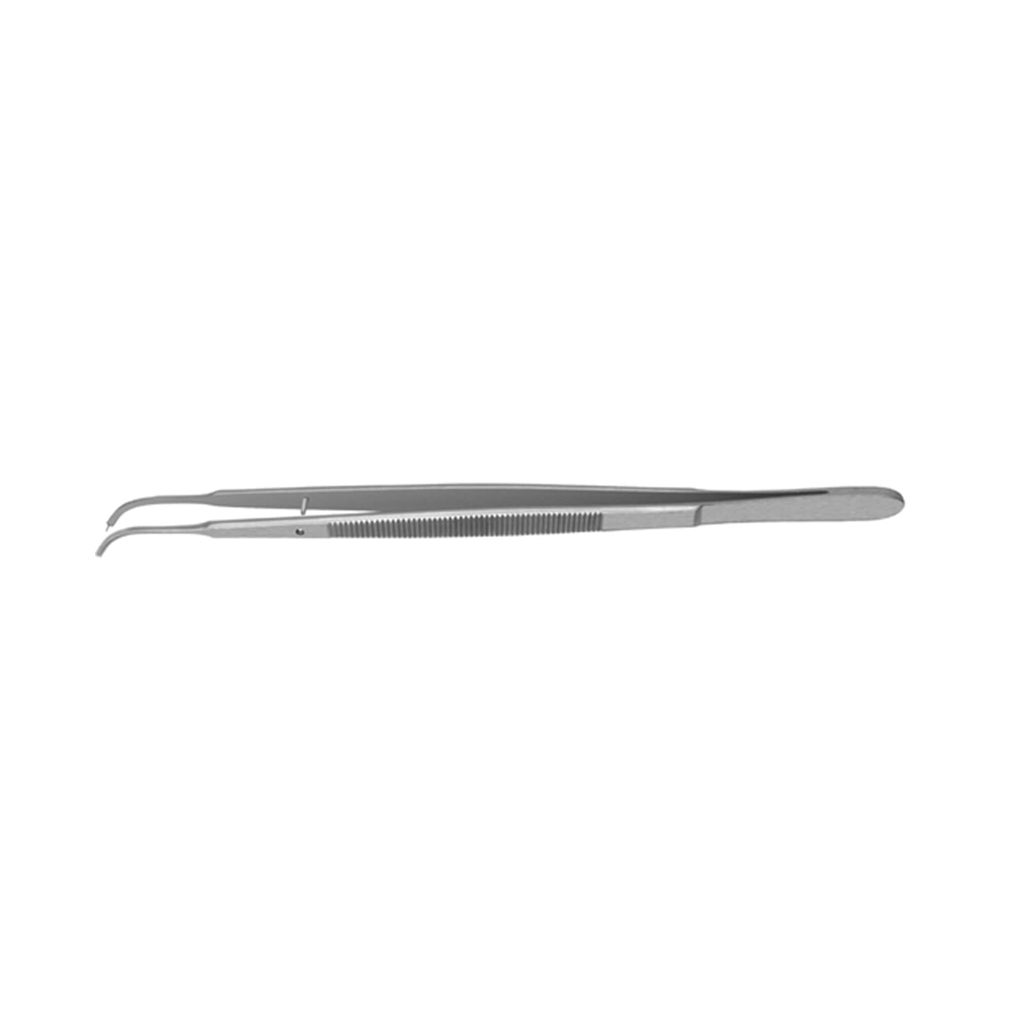 The Hu-Friedy Gerald Tissue Forceps, metal with curved pointed tips and a textured grip, are set against a plain white background.