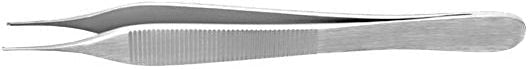 A close-up of Hu-Friedy Adson & Adson-Brown Tissue Forceps shows stainless steel construction, textured grip, and flat slanted tips—features ideal for oral surgery.