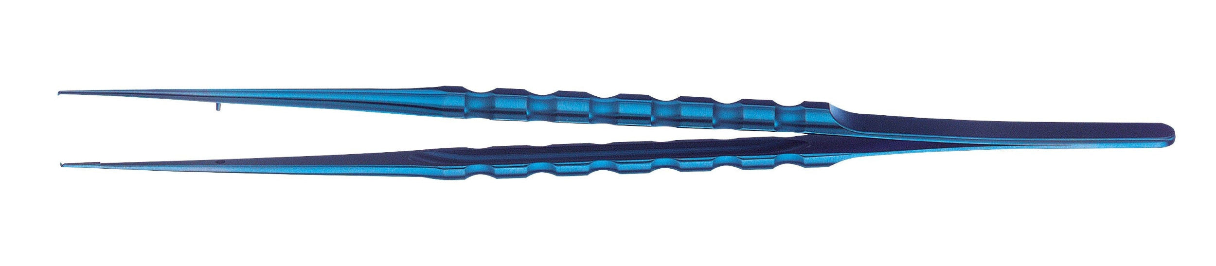 The Hu-Friedy Diamond Dusted Microsurgical Tissue Pliers, featuring a textured grip and pointed tips for precision handling, are shown against a white background—a reliable tool from Hu-Friedy for surgical procedures.