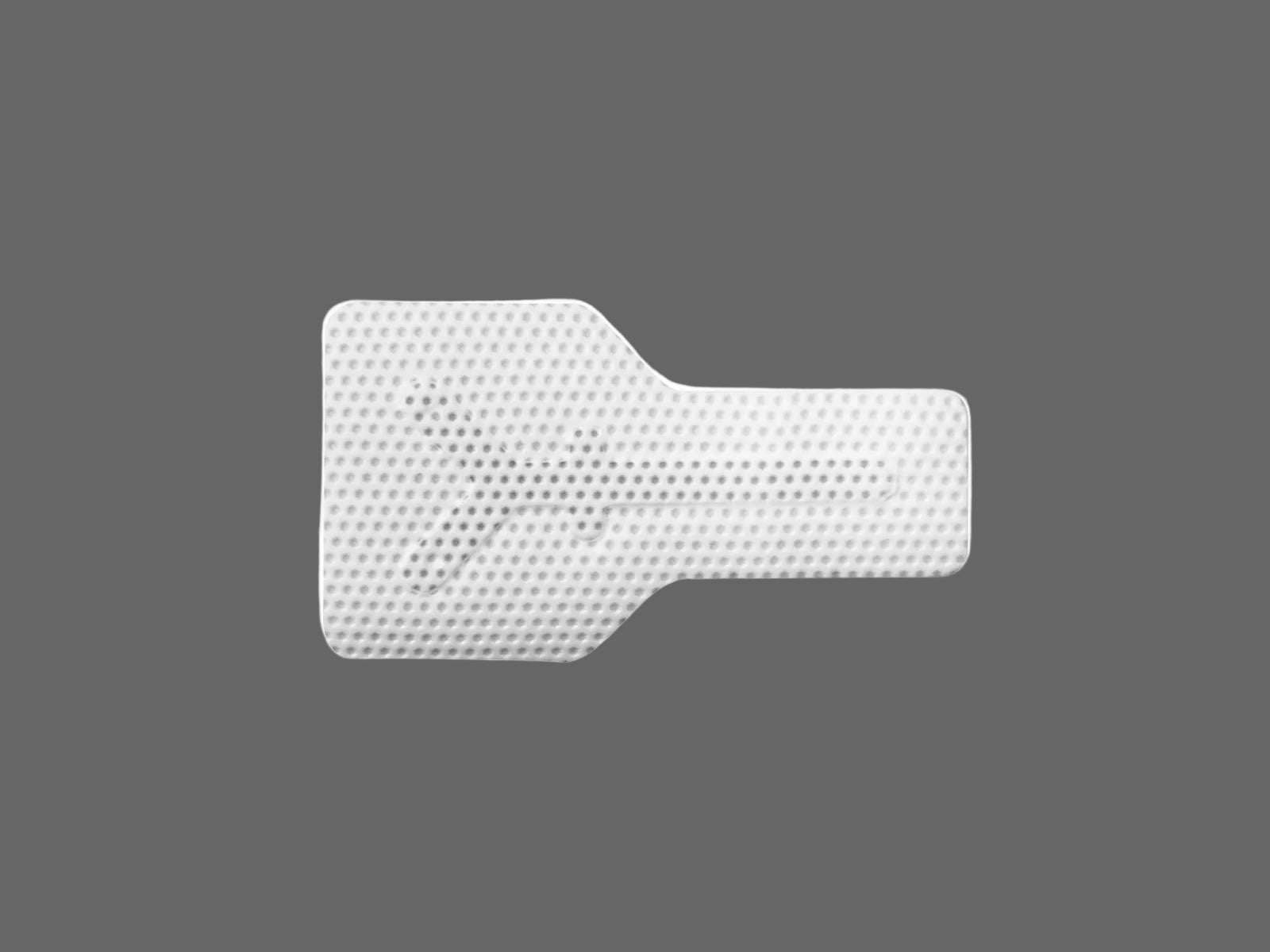 The Cytoplast™ Ti-250 Titanium-Reinforced PTFE Membrane (250 μm) by Osteogenics, featuring a white textured surface with a rectangular base and narrow tab, is shown on a solid gray background.