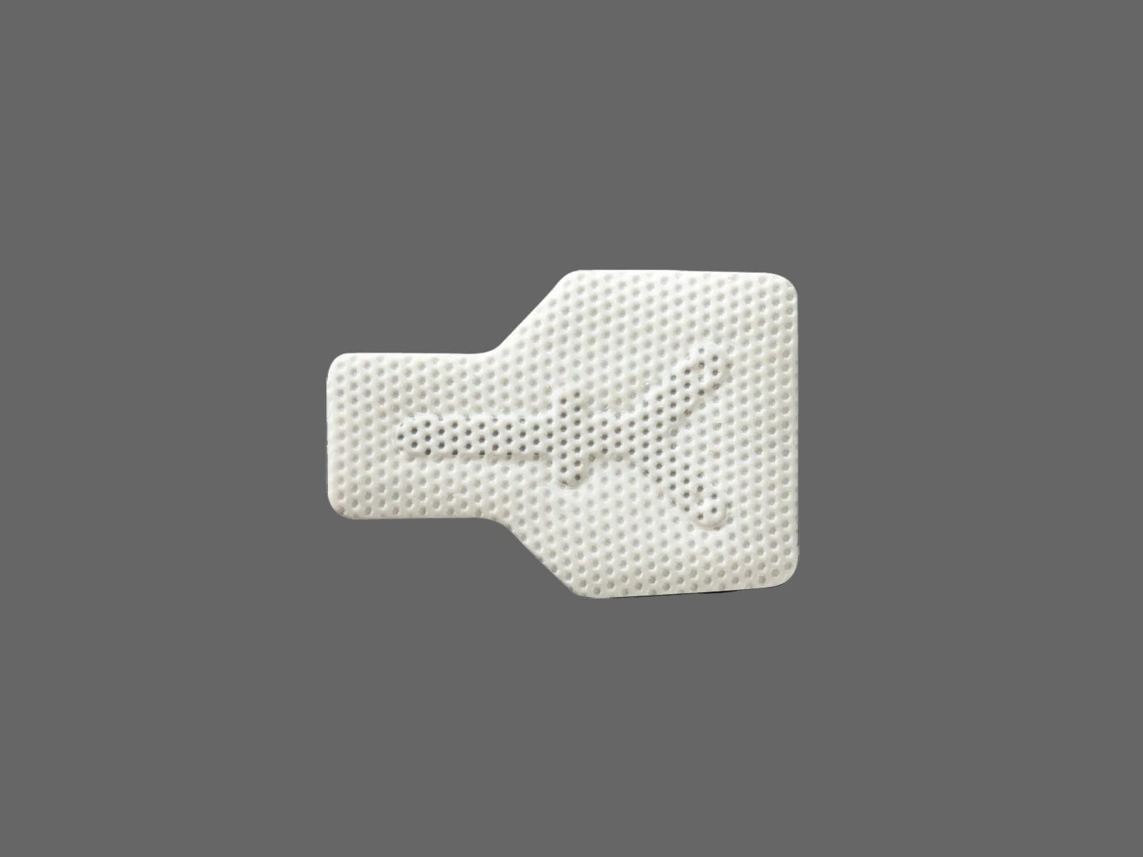 The Osteogenics Cytoplast™ Ti-250 Titanium-Reinforced PTFE Membrane (250 μm), a white, textured adhesive patch for guided bone regeneration, is shown with a raised arrow-like symbol on a solid gray background.