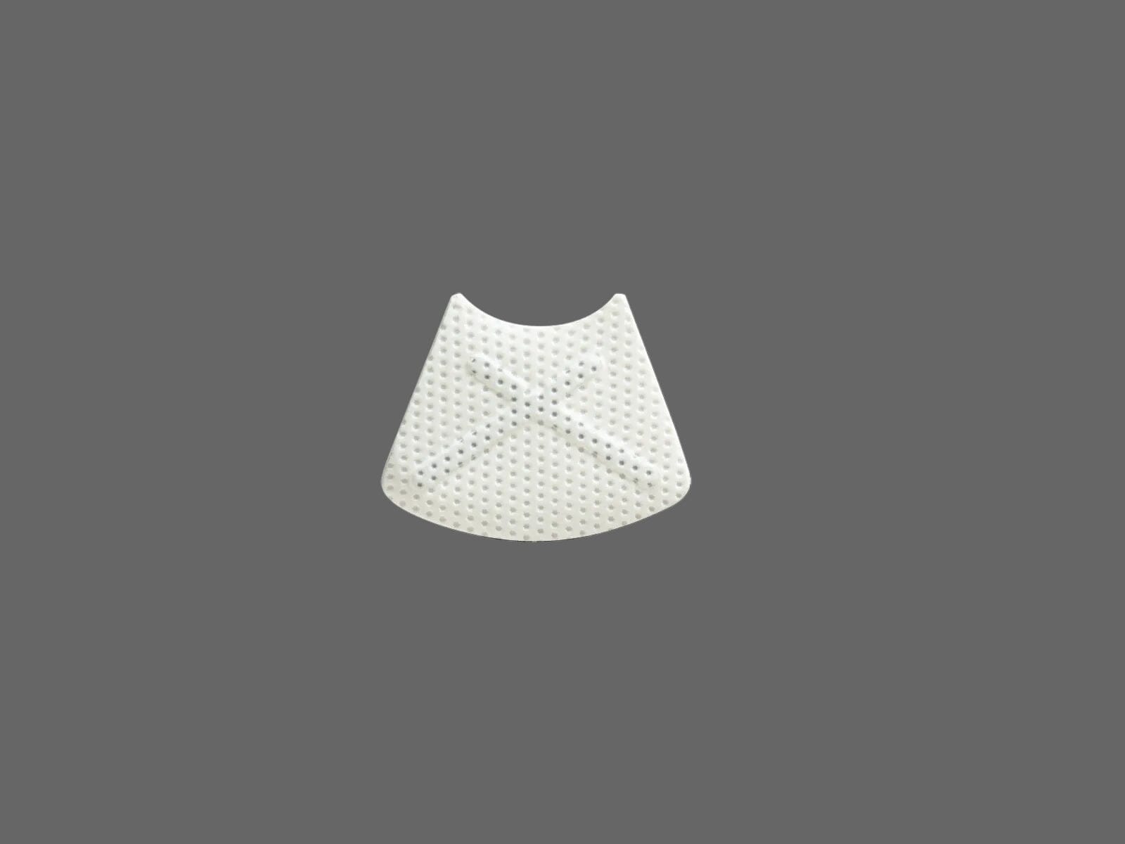 The Osteogenics Cytoplast™ Ti-250 Titanium-Reinforced PTFE Membrane (250 μm), a small, white, textured membrane with an X-shaped pattern and curved notch at the top, is centered on a plain gray background.