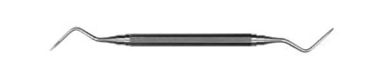 The Hu-Friedy Heidbrink 13/14 Double-Ended Root Tip Picks by Hu-Friedy features angled pointed tips and a textured center grip, making it ideal for use as an apical instrument in fractured root tip removal.
