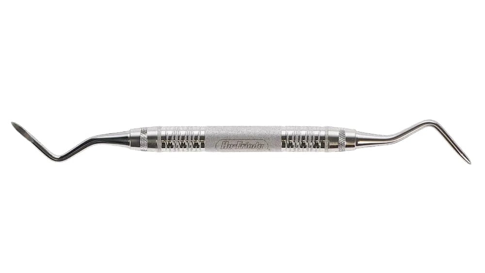 The Hu-Friedy Heidbrink 13/14 Double-Ended Root Tip Picks feature angled stainless steel tips for cleaning and are ideal for removing fractured root tips during dental procedures.