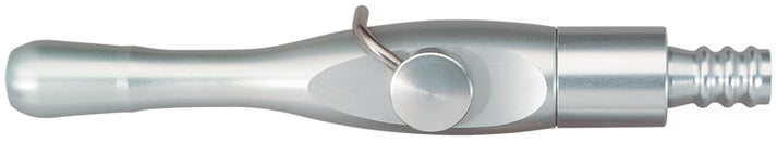 The High-Volume Cut-Off Valve – FLIP Series by Quality Aspirators features a rounded handle, cylindrical body, dial, and short ridged nozzle; this autoclavable medical device is shown from above against a white background.