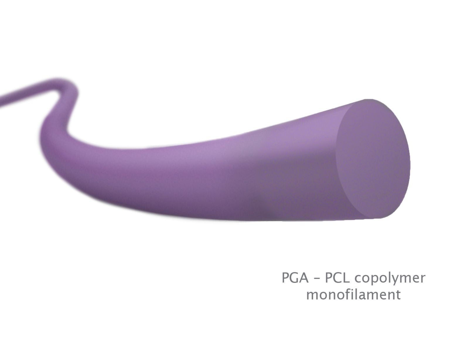 A close-up illustration of a purple cylindrical strand labeled Resorba Glycolon PGA-PCL Sutures, absorbable monofilament dental suture by Resorba, showing a smooth, solid cross-section on a white background.