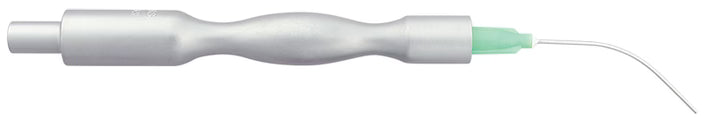 The Luer Lock Suction Tip Holder – Stainless Steel (LLSXN) by Quality Aspirators features a contoured grip and thin curved nozzle, ideal for dental procedures like cleaning, spraying, or root canal suction.