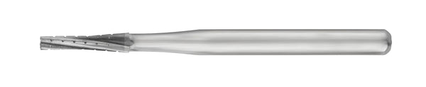 The SS White HP Flat-End Cross-Cut Long Tapered Fissure Carbide Burs (702L, 703L) feature a cylindrical shank and pointed, fluted cutting head—sterile and ideal for oral surgery. Shown isolated on a white background.