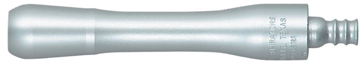 The Quality Aspirators Surgical Tubing to HVE Adapter ST-HVE features a metallic, cylindrical handle with a tapered middle, threaded end for compatibility, and engraved text near one end; shown on a white background.