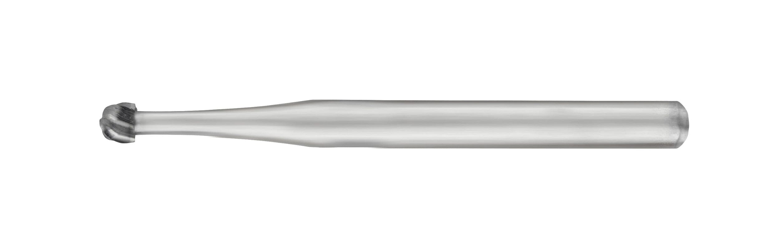 A close-up of an SS White FG/RA Round-Head Carbide Bur, Surgical Length, Non-Sterile (#2, #4, #6, #8), with a cylindrical shank and rounded cutting tip. Pkg/5. Brand: SS White.