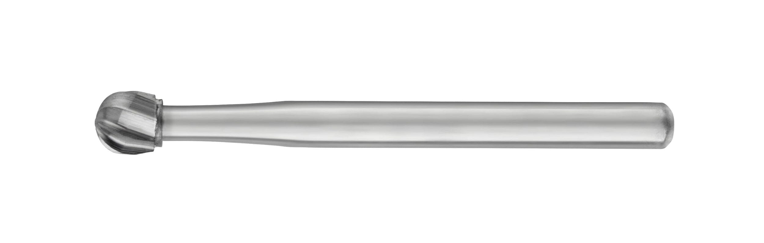 SS White FG/RA Round-Head Carbide Burs (Surgical Length, Non-Sterile, #2/#4/#6/#8, Pkg/5) feature fluted cutting edges and a cylindrical shank; shown side view on a white background.