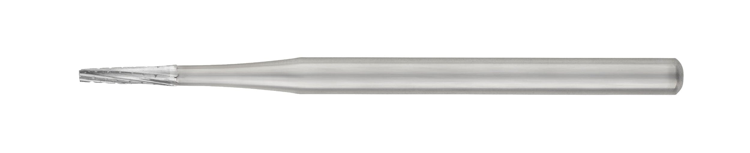 The SS White FG/RA Flat-End Cross-Cut Tapered Fissure Carbide Bur (Surgical Length, Sterile, sizes 700–703, Pkg/5) is shown horizontally with its cylindrical shank and textured cutting end on a plain white background.