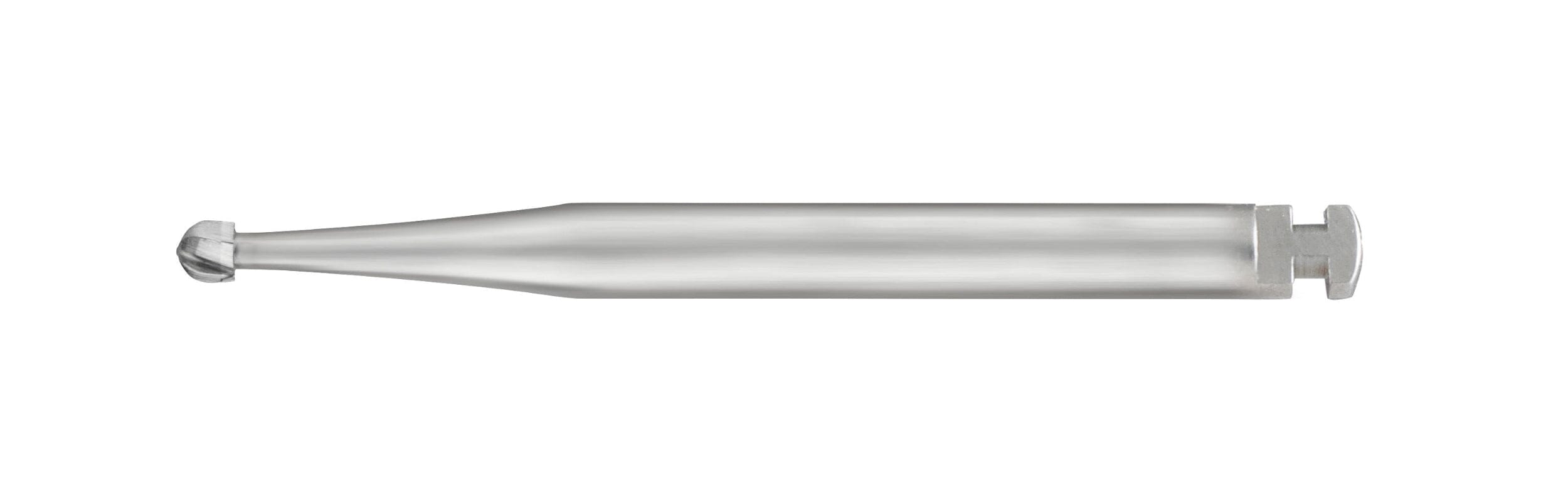 A close-up of an SS White FG/RA Round-Head Carbide Bur, surgical length and non-sterile (#2, #4, #6, #8; pkg/5), isolated on a white background.