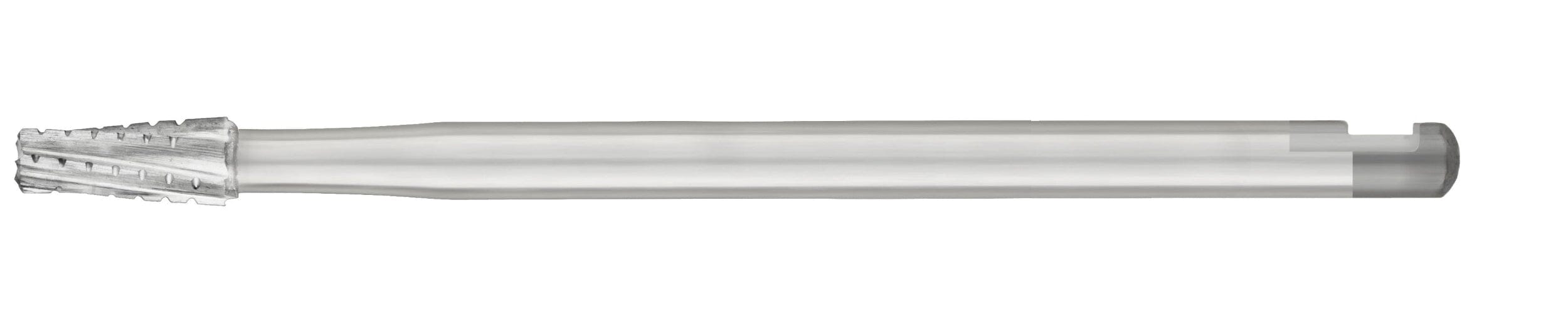 The SS White HP Flat-End Cross-Cut Tapered Fissure Carbide Burs (701, 702, 703, Pkg/10) feature a textured cutting head and smooth shank for efficient bone removal, shown on a white background. Sterile.
